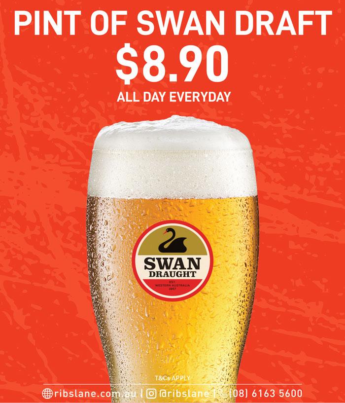 Pint of Swan Draught at $8.90